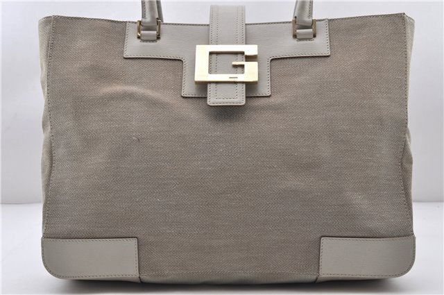 Authentic GUCCI Vintage Shoulder Tote Bag Canvas Leather Gray 6806C