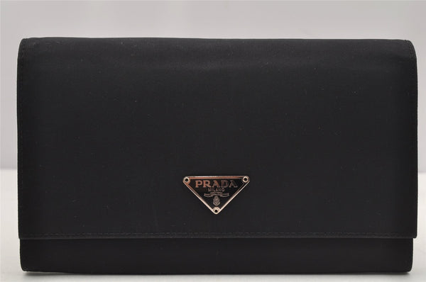 Authentic PRADA Vintage Nylon Saffiano Leather Long Wallet Purse Black 6807I