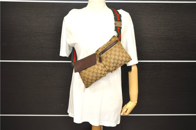 GUCCI Web Sherry Line Shoulder Cross Bag GG Canvas Leather 28566 Brown 6808C