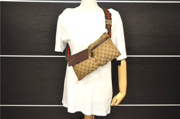 GUCCI Web Sherry Line Shoulder Cross Bag GG Canvas Leather 28566 Brown 6808C