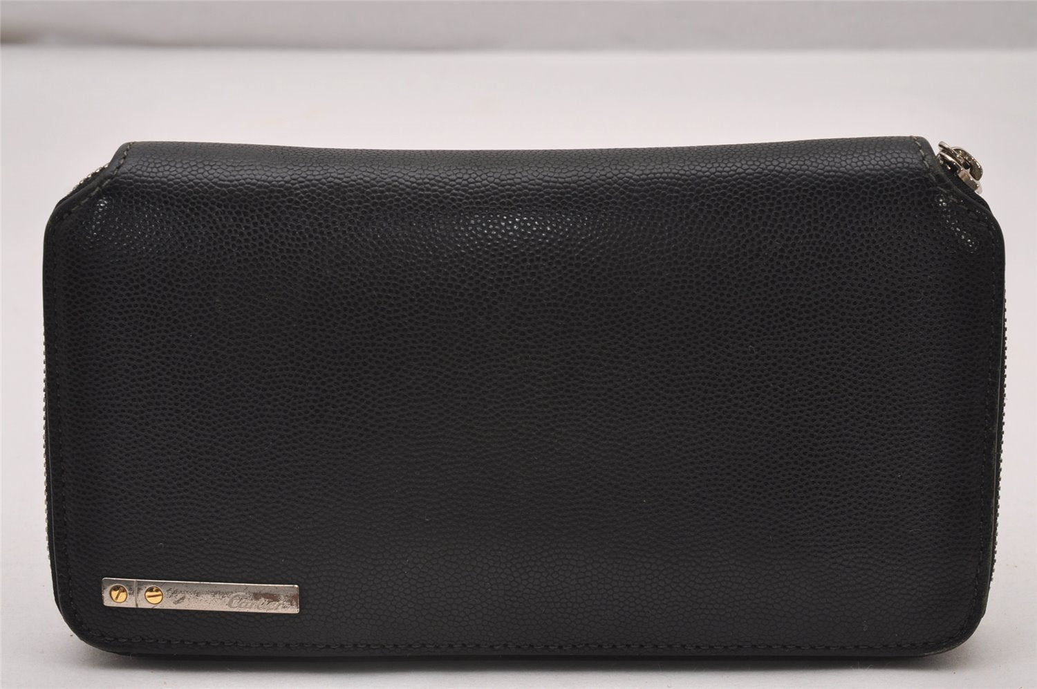 Authentic Cartier Santos de Cartier Long Wallet Purse Leather Black 6809I