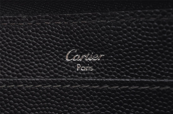 Authentic Cartier Santos de Cartier Long Wallet Purse Leather Black 6809I