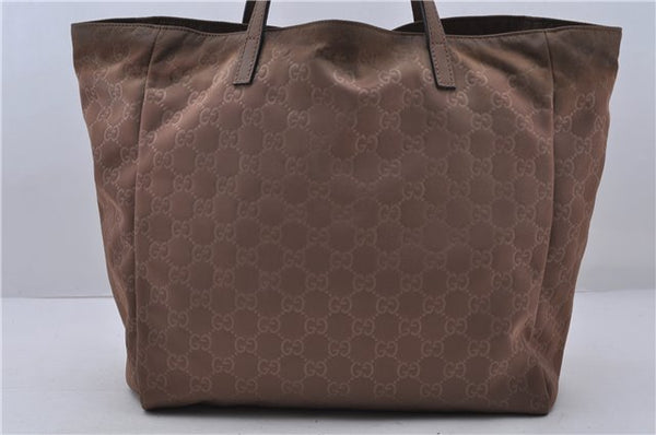 Authentic GUCCI Shoulder Tote Bag Purse GG Nylon Leather 282489 Brown 6810C