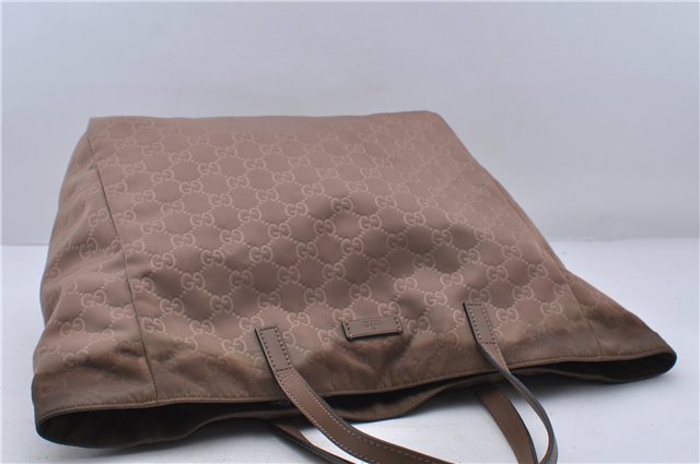 Authentic GUCCI Shoulder Tote Bag Purse GG Nylon Leather 282489 Brown 6810C