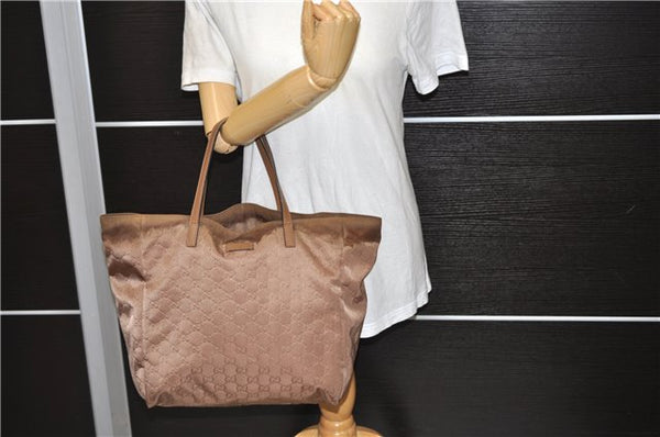 Authentic GUCCI Shoulder Tote Bag Purse GG Nylon Leather 282489 Brown 6810C