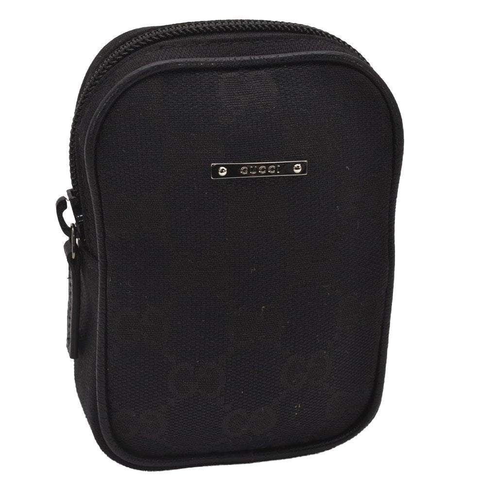 Authentic GUCCI Cigarette Case Pouch Purse GG Canvas Leather 115249 Black 6811I