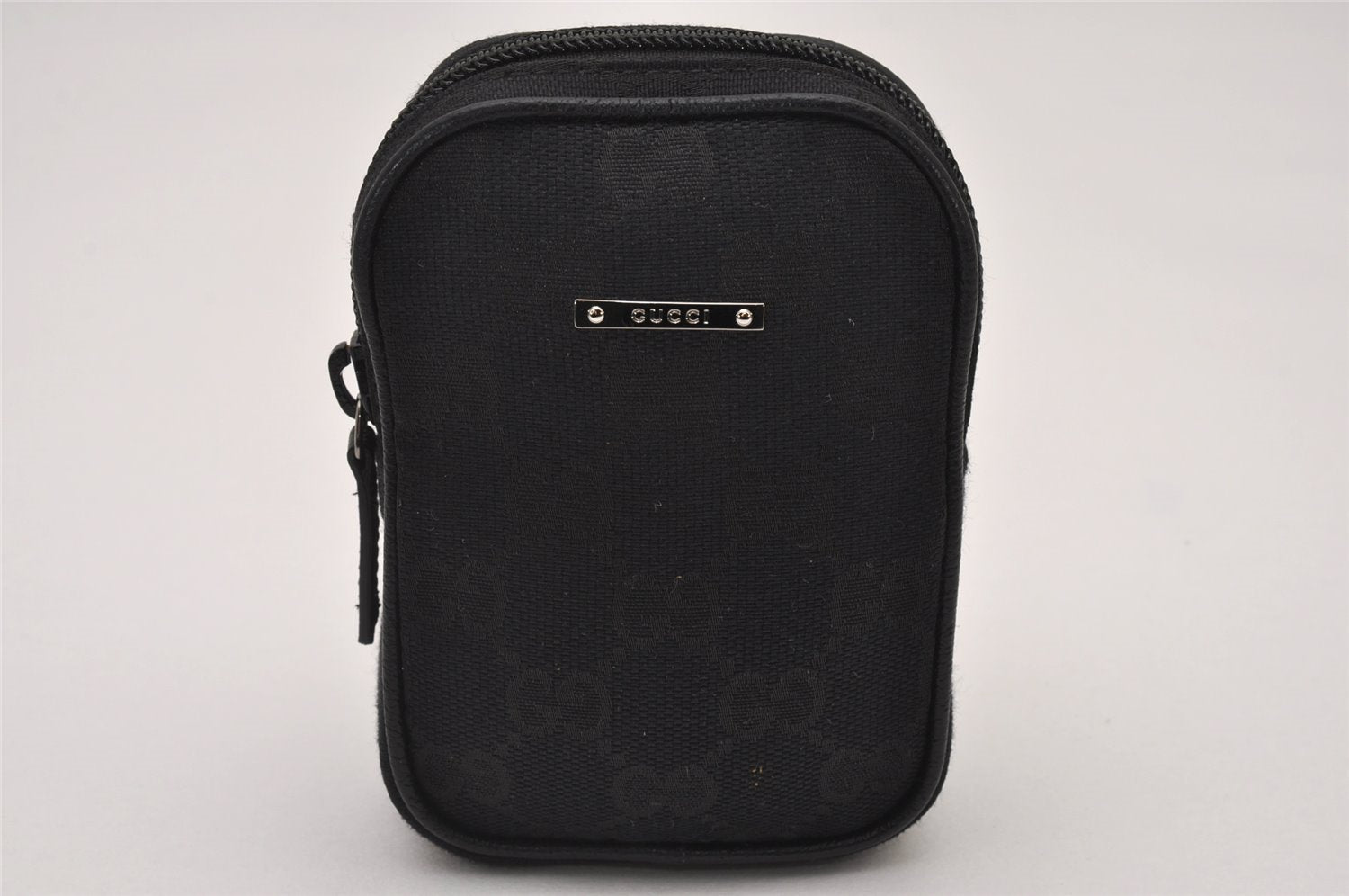 Authentic GUCCI Cigarette Case Pouch Purse GG Canvas Leather 115249 Black 6811I