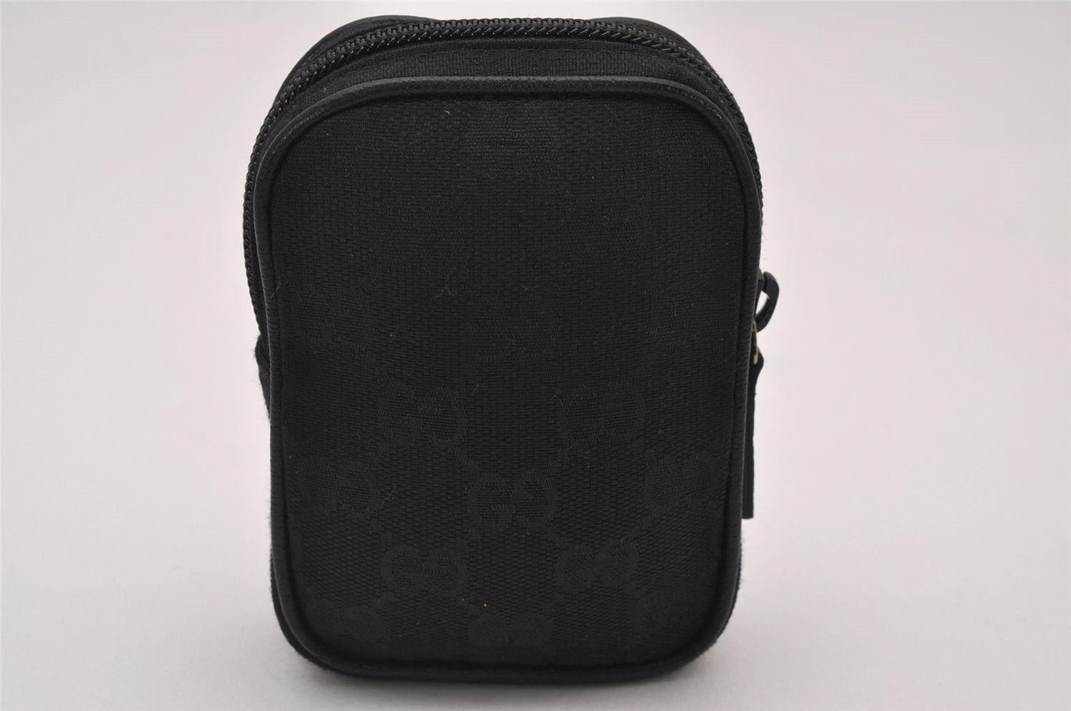 Authentic GUCCI Cigarette Case Pouch Purse GG Canvas Leather 115249 Black 6811I