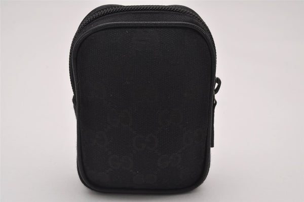 Authentic GUCCI Cigarette Case Pouch Purse GG Canvas Leather 115249 Black 6811I