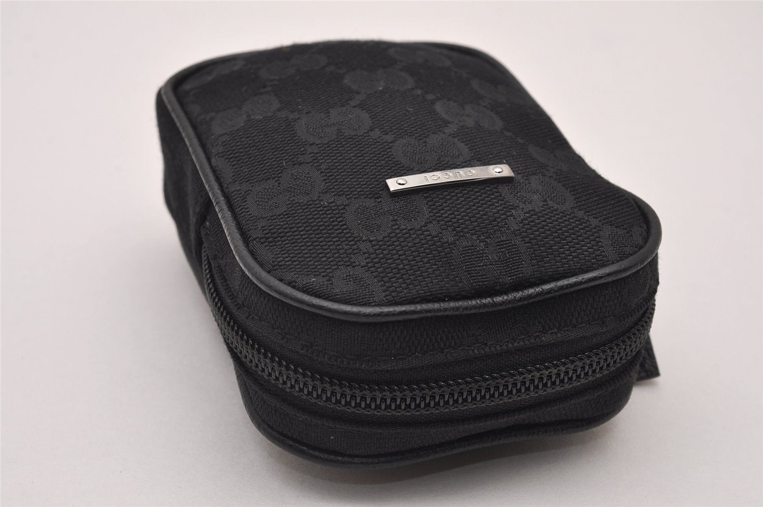 Authentic GUCCI Cigarette Case Pouch Purse GG Canvas Leather 115249 Black 6811I