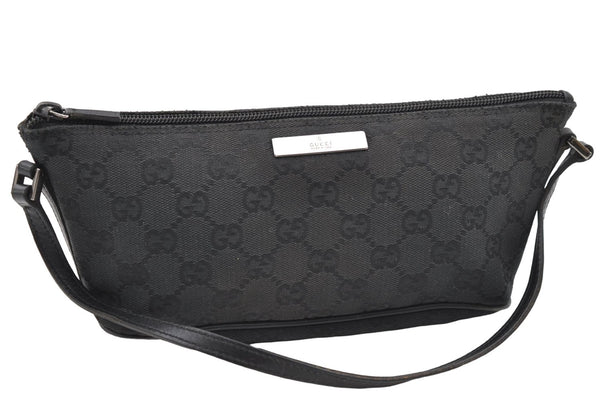 Authentic GUCCI Hand Bag Pouch Purse GG Canvas Leather 0391103 Black 6812D