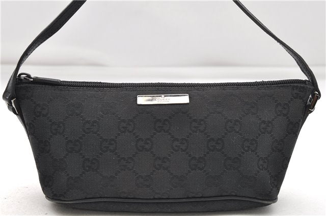 Authentic GUCCI Hand Bag Pouch Purse GG Canvas Leather 0391103 Black 6812D