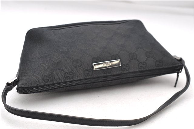 Authentic GUCCI Hand Bag Pouch Purse GG Canvas Leather 0391103 Black 6812D