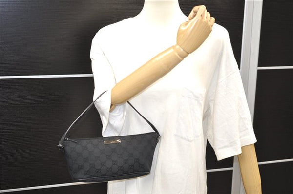 Authentic GUCCI Hand Bag Pouch Purse GG Canvas Leather 0391103 Black 6812D