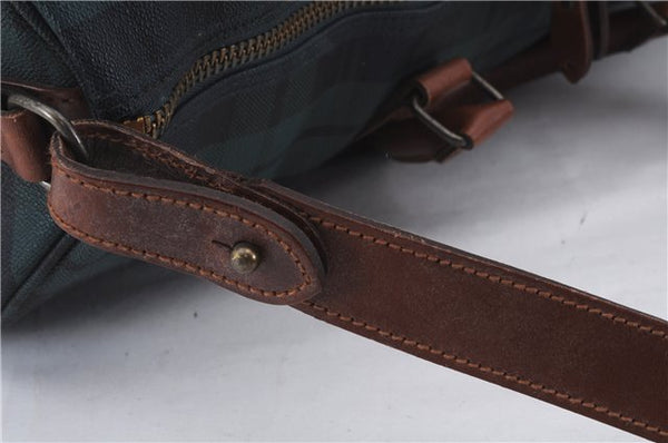 Auth POLO Ralph Lauren Vintage Check PVC Leather Travel Boston Bag Green 6813D