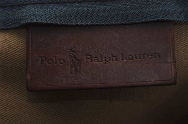 Auth POLO Ralph Lauren Vintage Check PVC Leather Travel Boston Bag Green 6813D