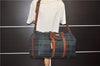 Auth POLO Ralph Lauren Vintage Check PVC Leather Travel Boston Bag Green 6813D