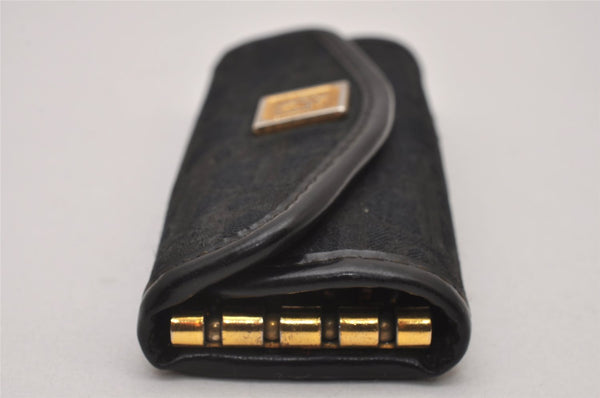 Authentic Christian Dior Trotter 4 Hooks Key Case Canvas Leather Black 6814I