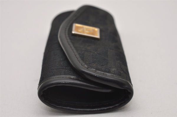 Authentic Christian Dior Trotter 4 Hooks Key Case Canvas Leather Black 6814I
