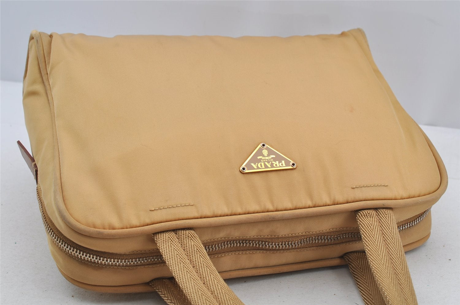 Authentic PRADA Nylon Tessuto Leather Shoulder Hand Bag Purse Beige 6816I