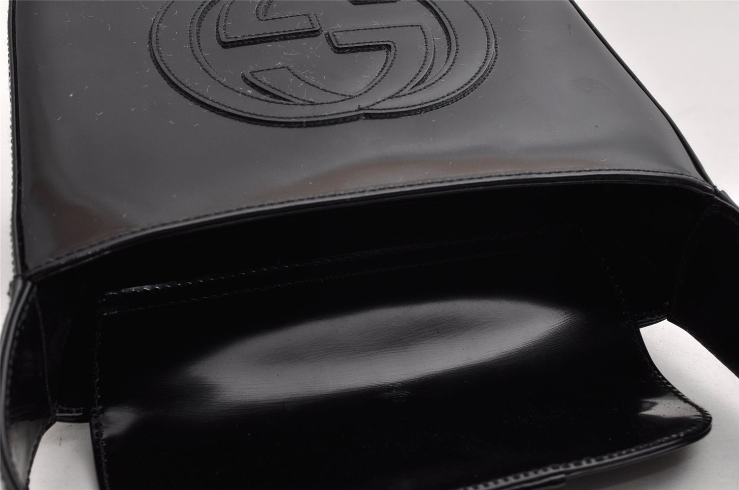 Authentic GUCCI SOHO Vintage Shoulder Hand Bag Purse Enamel Black Junk 6817I