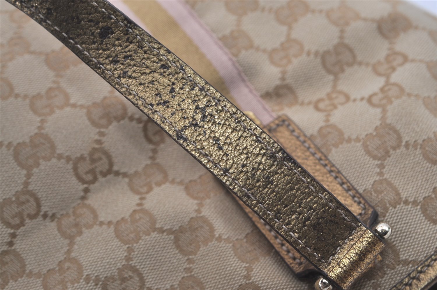 Authentic GUCCI Sherry Line Tote Bag GG Canvas Leather 139260 Beige 6818I