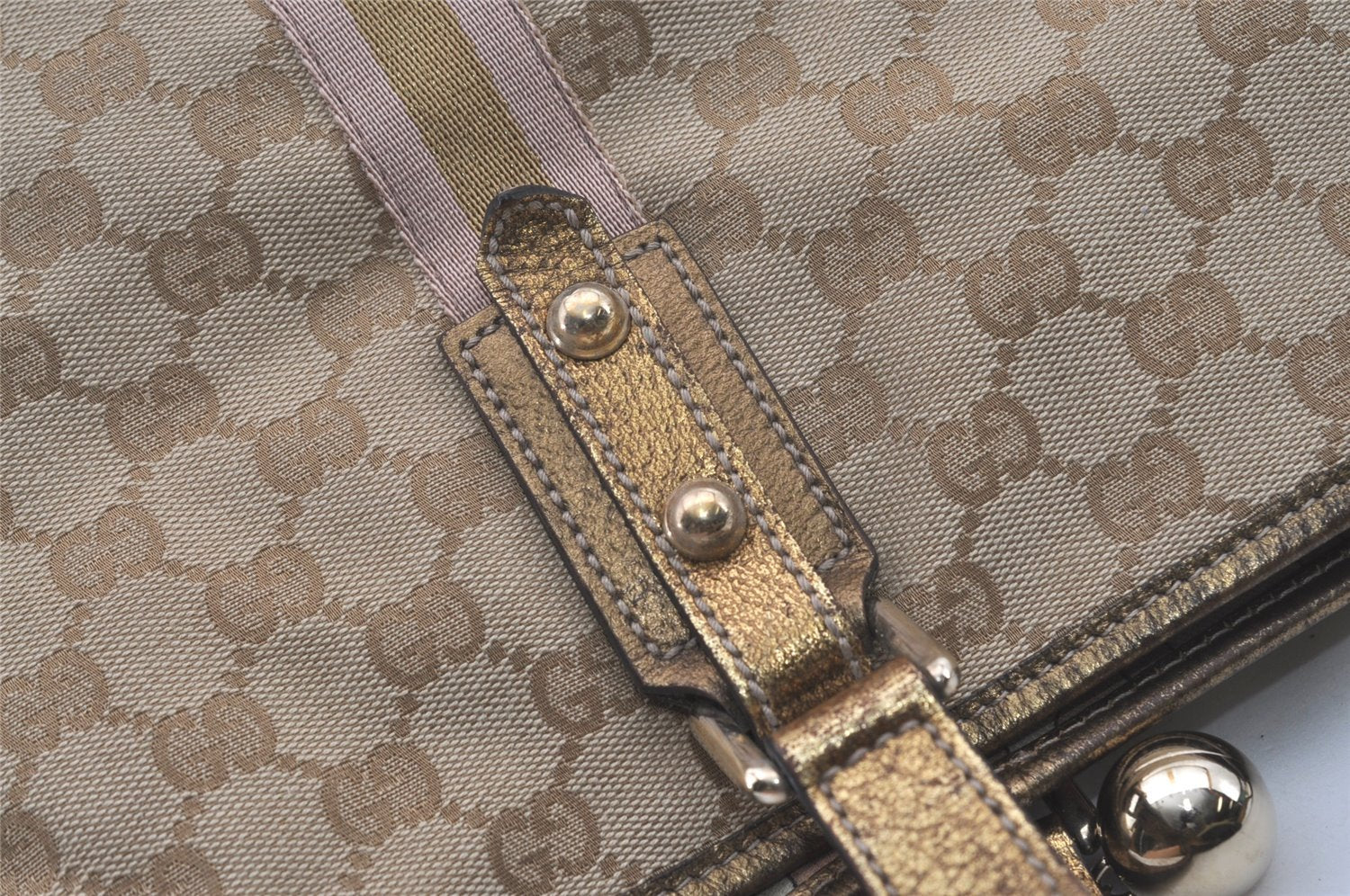 Authentic GUCCI Sherry Line Tote Bag GG Canvas Leather 139260 Beige 6818I