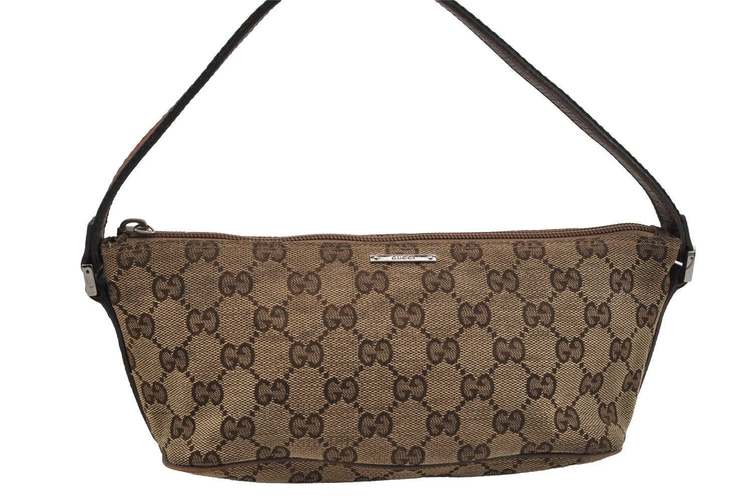 Auth GUCCI Web Sherry Line Hand Bag Pouch GG Canvas Leather 141809 Brown 6819I