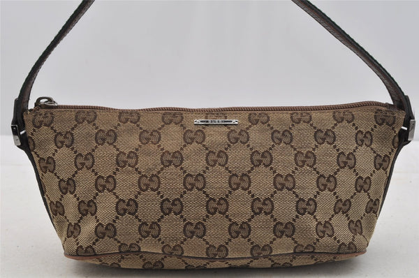 Auth GUCCI Web Sherry Line Hand Bag Pouch GG Canvas Leather 141809 Brown 6819I