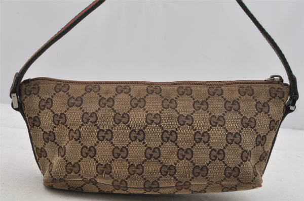 Auth GUCCI Web Sherry Line Hand Bag Pouch GG Canvas Leather 141809 Brown 6819I