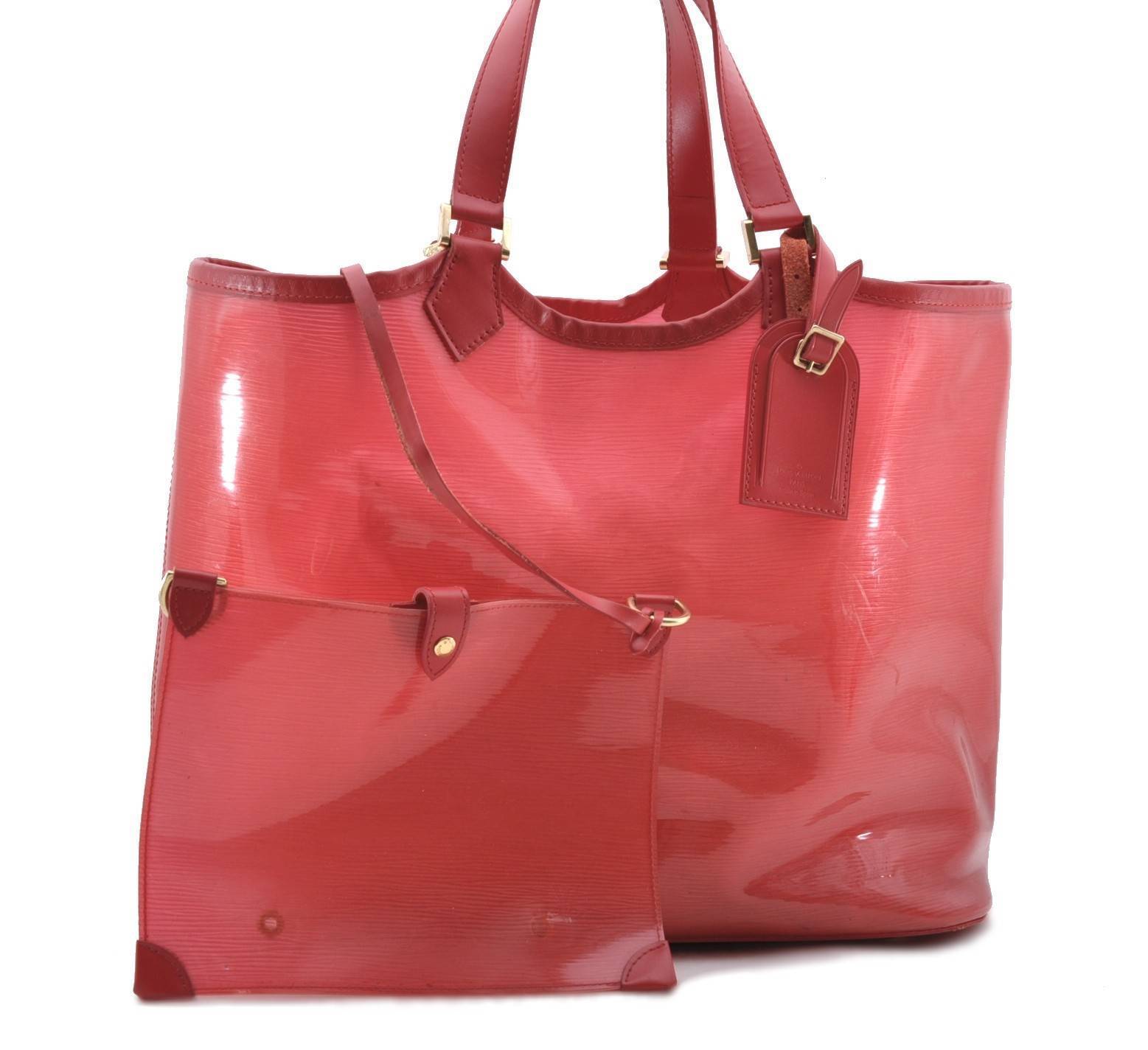 Authentic LOUIS VUITTON Epi Plage Lagoon Bay Tote Bag Clear Red M92150 LV 6821B