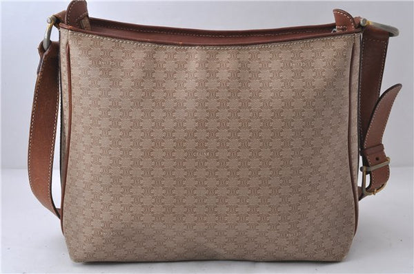 Authentic CELINE Macadam Blason Shoulder Cross Body Bag PVC Leather Beige 6826D