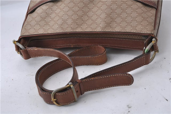 Authentic CELINE Macadam Blason Shoulder Cross Body Bag PVC Leather Beige 6826D