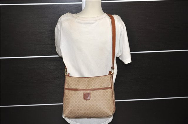 Authentic CELINE Macadam Blason Shoulder Cross Body Bag PVC Leather Beige 6826D
