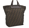Authentic FENDI Zucca Folding Hand Tote Bag Purse Nylon Leather Brown 6828I