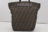Authentic FENDI Zucca Folding Hand Tote Bag Purse Nylon Leather Brown 6828I