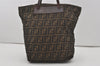 Authentic FENDI Zucca Folding Hand Tote Bag Purse Nylon Leather Brown 6828I