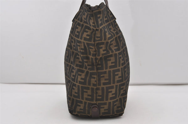 Authentic FENDI Zucca Folding Hand Tote Bag Purse Nylon Leather Brown 6828I