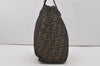 Authentic FENDI Zucca Folding Hand Tote Bag Purse Nylon Leather Brown 6828I