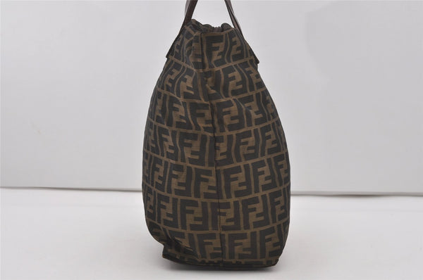 Authentic FENDI Zucca Folding Hand Tote Bag Purse Nylon Leather Brown 6828I