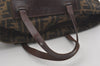 Authentic FENDI Zucca Folding Hand Tote Bag Purse Nylon Leather Brown 6828I