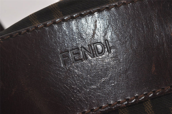 Authentic FENDI Zucca Folding Hand Tote Bag Purse Nylon Leather Brown 6828I