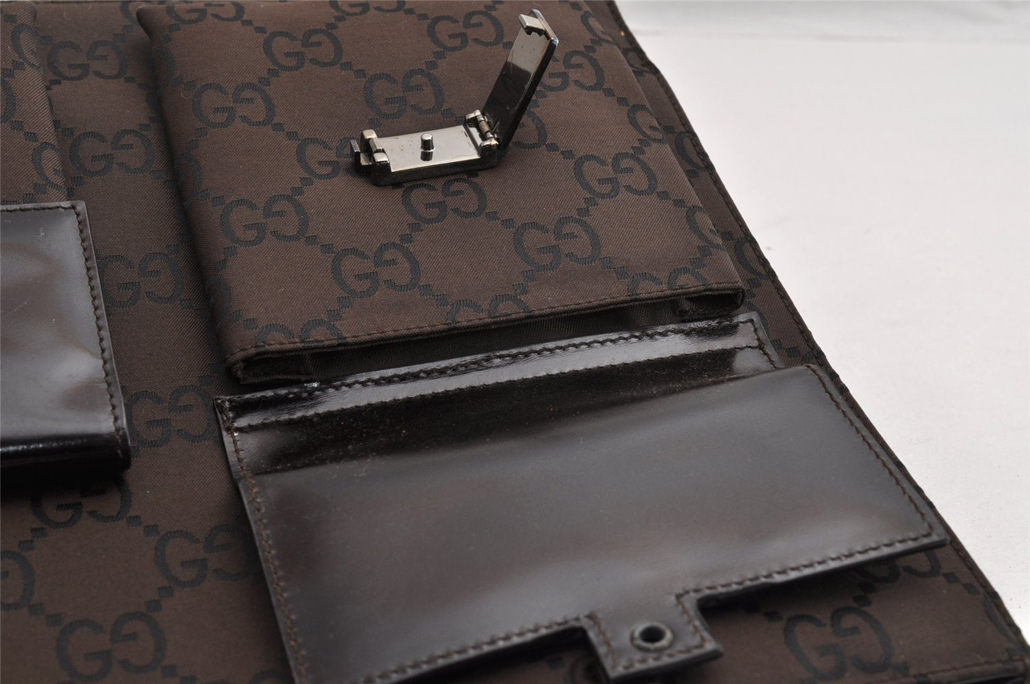 Authentic GUCCI Shoulder Hand Bag Purse GG Nylon Leather 0021021 Brown  6829I