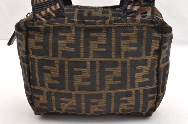 Authentic FENDI Zucca Vintage Hand Tote Bag Purse Nylon Leather Brown 6830I