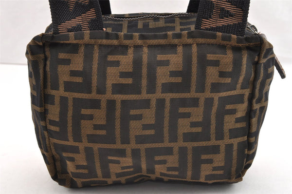 Authentic FENDI Zucca Vintage Hand Tote Bag Purse Nylon Leather Brown 6830I