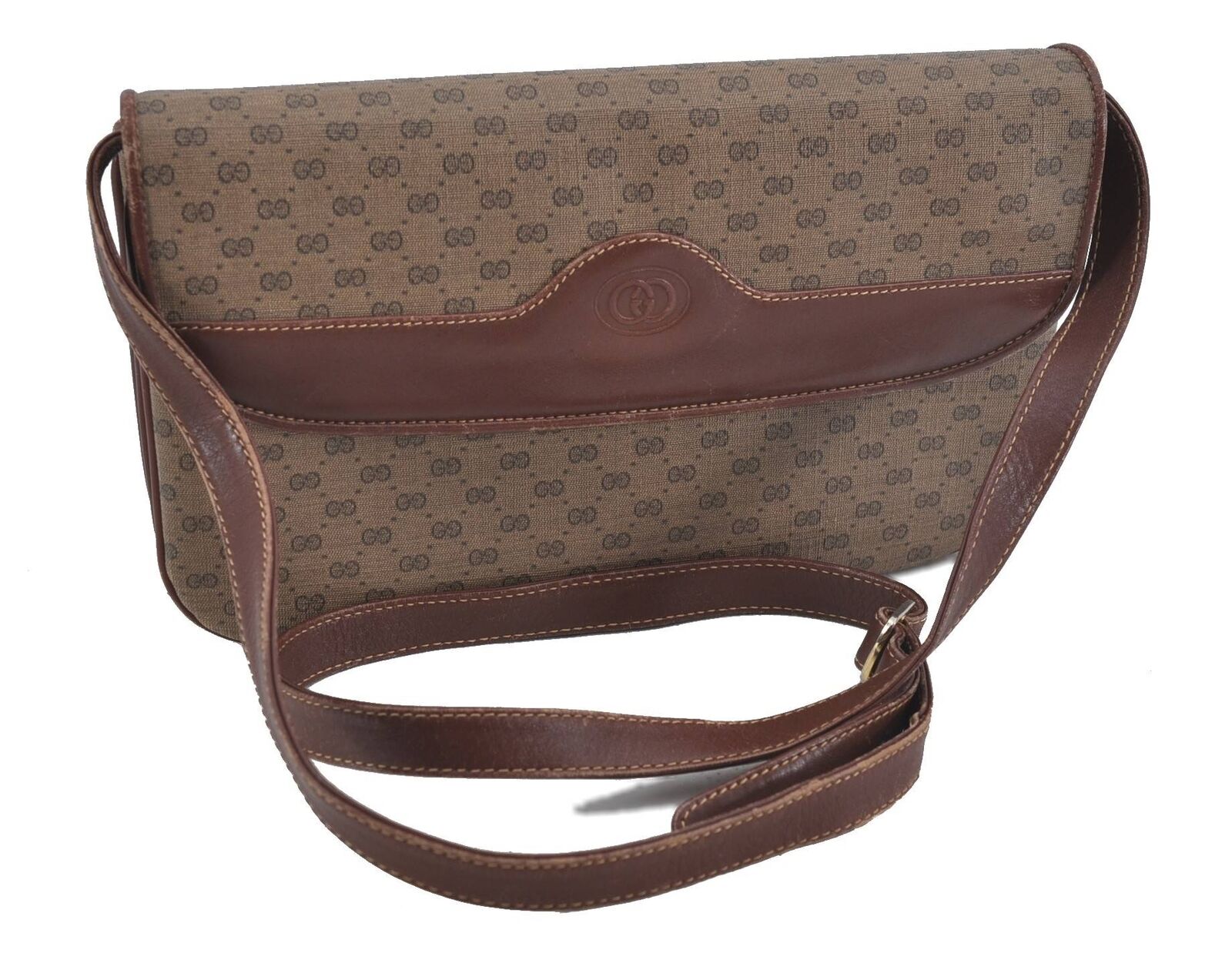 Authentic GUCCI Micro GG PVC Leather Shoulder Cross Body Bag 0024 Brown 6831A