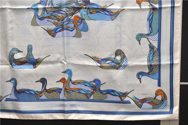 Authentic HERMES Carre 90 Scarf Duck Motif Silk White Box 6831D