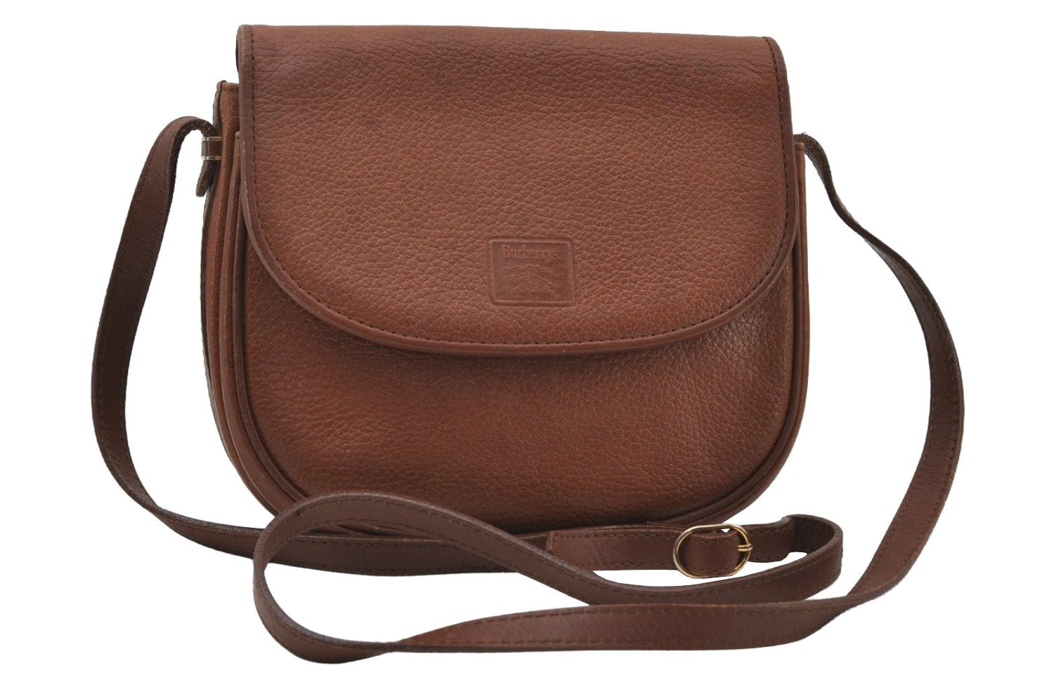 Authentic Burberrys Vintage Leather Shoulder Cross Body Bag Purse Brown 6831I