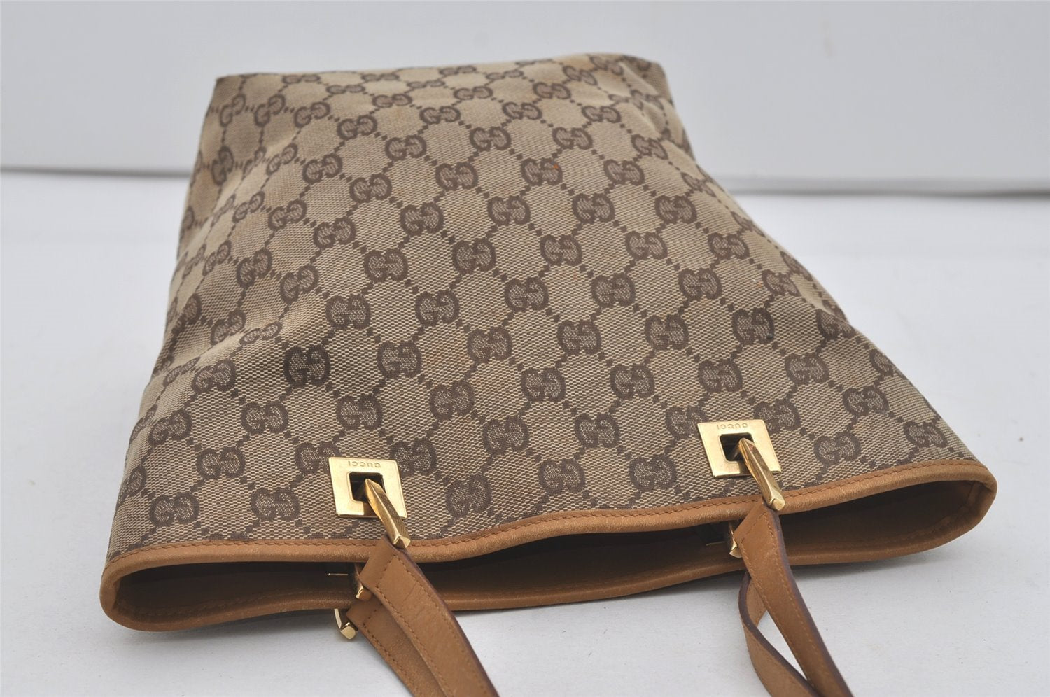 Authentic GUCCI Vintage Shoulder Tote Bag GG Canvas Leather 0021099 Brown 6832I