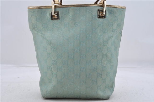 Auth GUCCI Shoulder Tote Bag GG Canvas Leather 0021099 Light Blue Gold 6835D